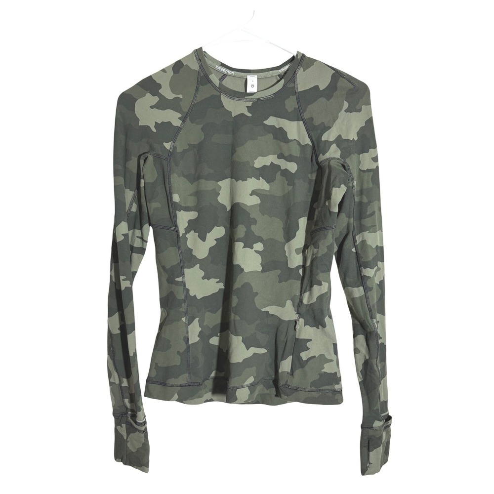 Lululemon Rulu‎ Run Long Sleeve top w thumbholes 365 Heritage Camo sz 4 NWOT